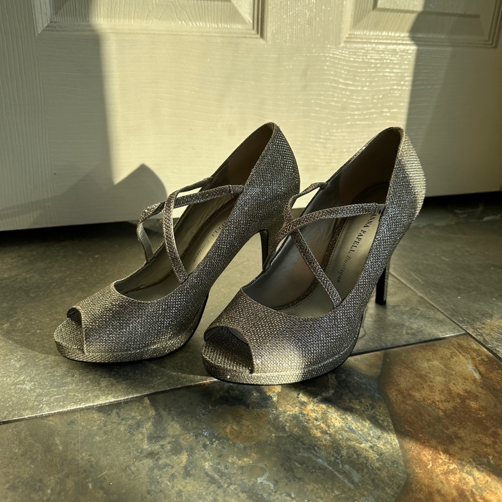 Elegant Silver Peep-Toe Heels